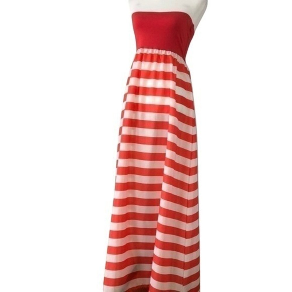 Alythea Strapless  tangerine and White Striped Maxi Dress